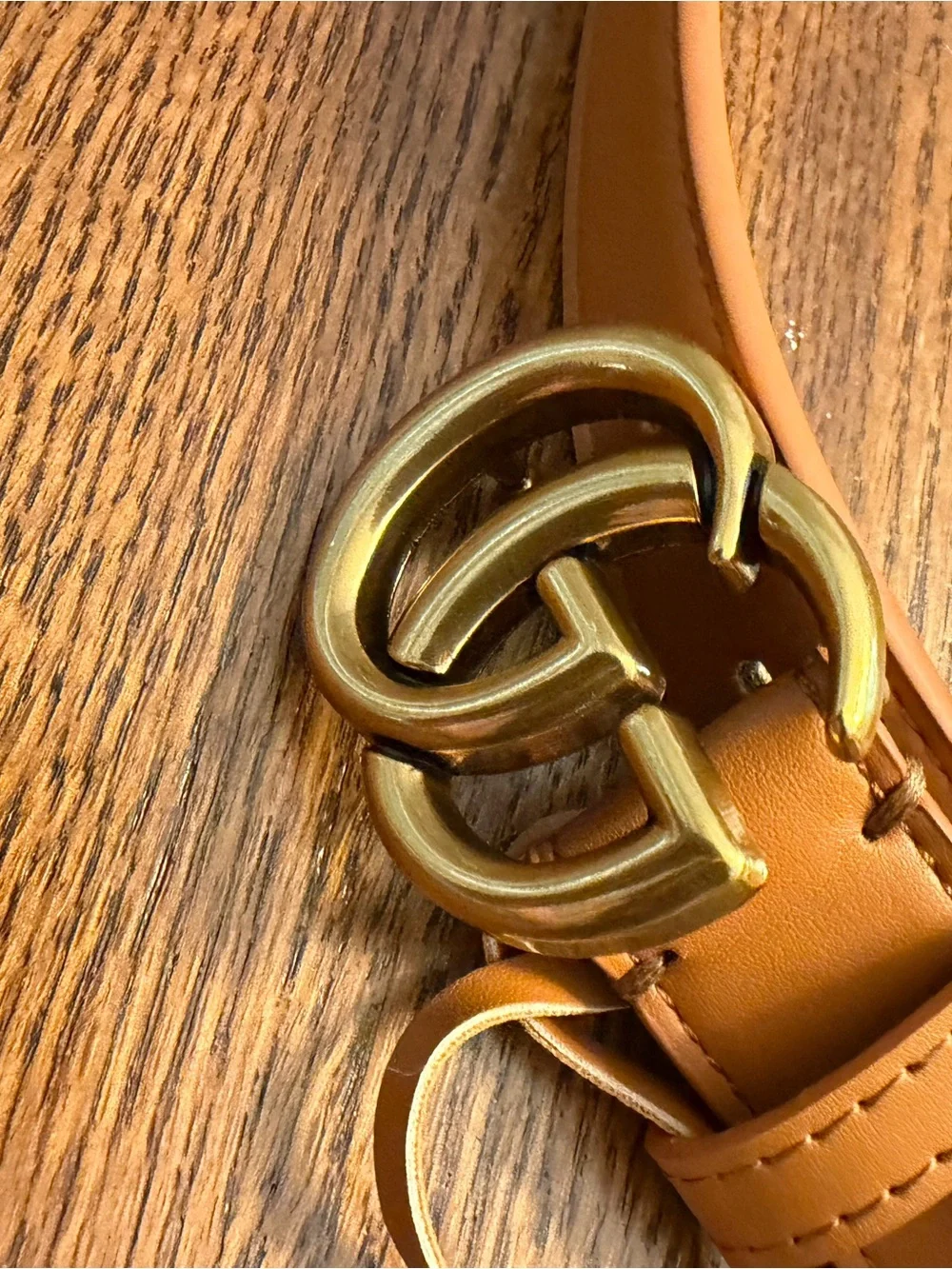 Gucci Cognac Leather Belt with Gold Double G Buckle